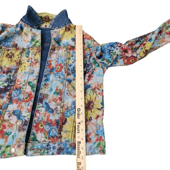 FDJ‎ French Dressing Jeans Jacket Womens Small Blue Reversible Floral Stretch - Picture 10 of 10
